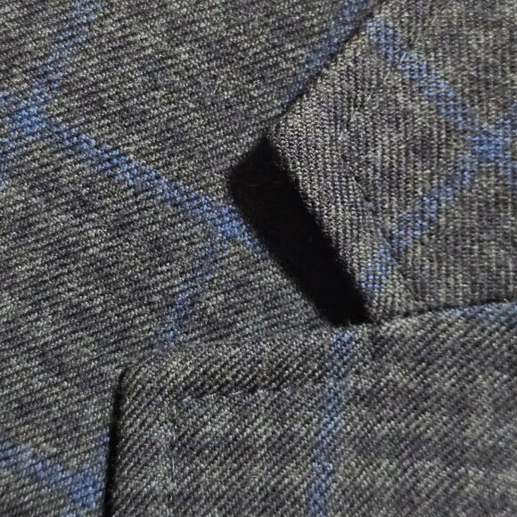 Vince Camuto Mens Large Plaid Blazer Jacket Blue & Black Wool Blend Single-Breas - Picture 9 of 16